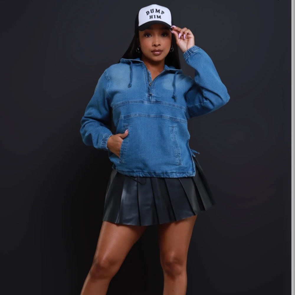 Always Gone Oversized Denim Hoodie - Medium Wash